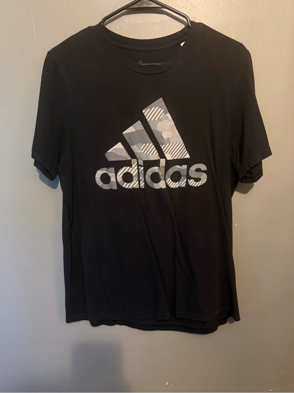 adidas Black Short Sleeve Tee with Patterned Logo